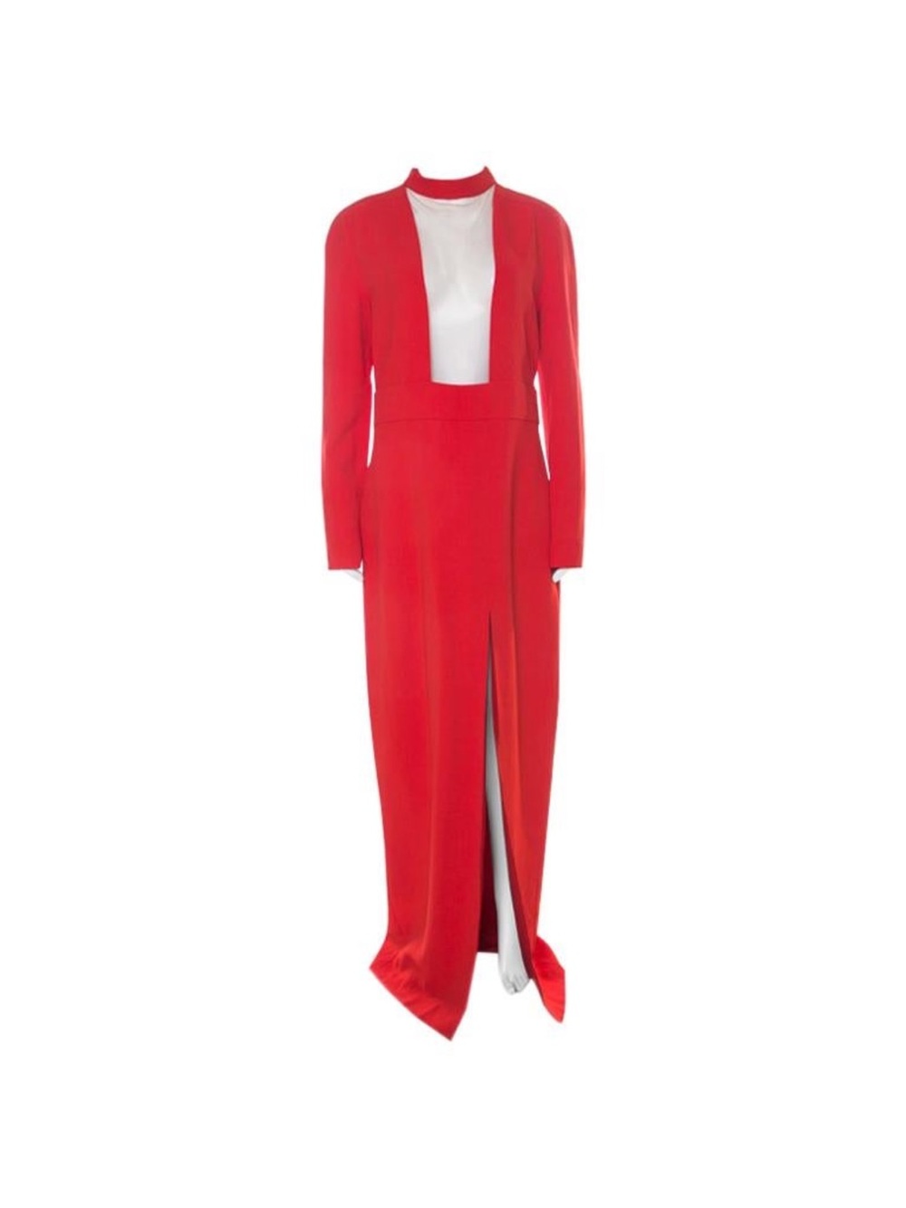 Tom Ford Red Long-Sleeve Maxi Gown with White Inset